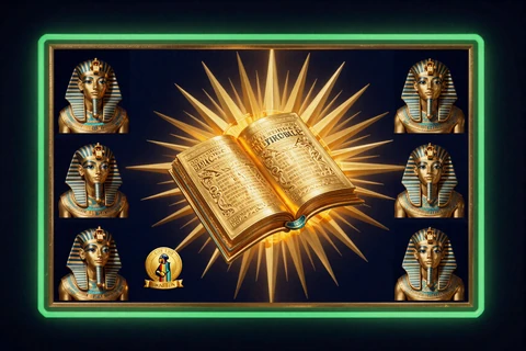 Book of Ra Deluxe Slot Cover mit &auml;gyptischem Buch und goldenen Sonnenstrahlen