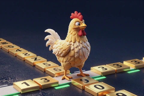 Chicken Road 2 Crash Game mit Cartoon Huhn auf goldenen Multiplikator Feldern