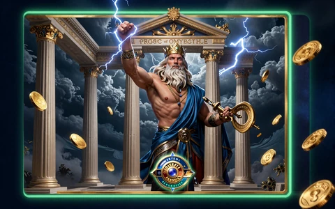 Gates of Olympus Slot Artwork mit Zeus und Blitzen im Griechenland-Design