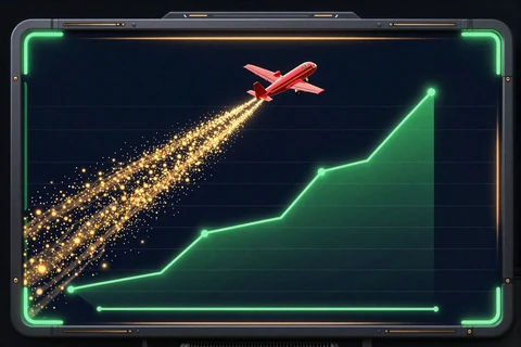 AviaJet Crash Spiel mit rotem Flugzeug und steigender goldener Multiplikatorkurve